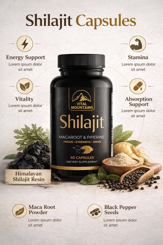 Shilajit Capsules with Maca Root & Black Pepper
